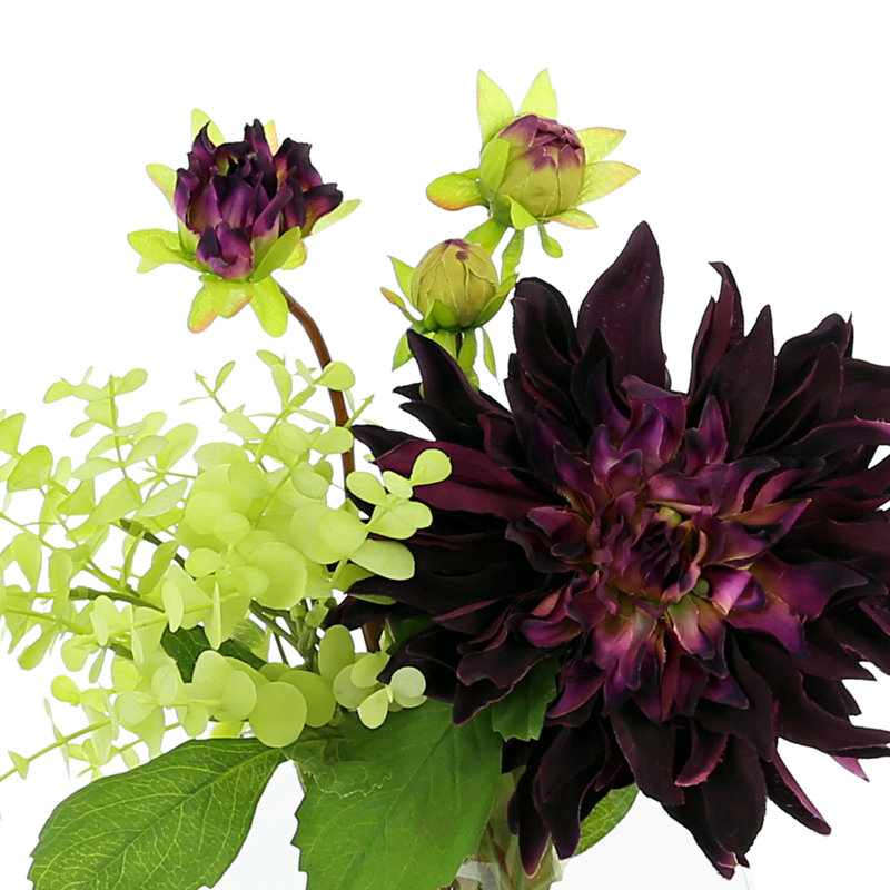 Dahlias And Eucalyptus Floral In Glass Vase