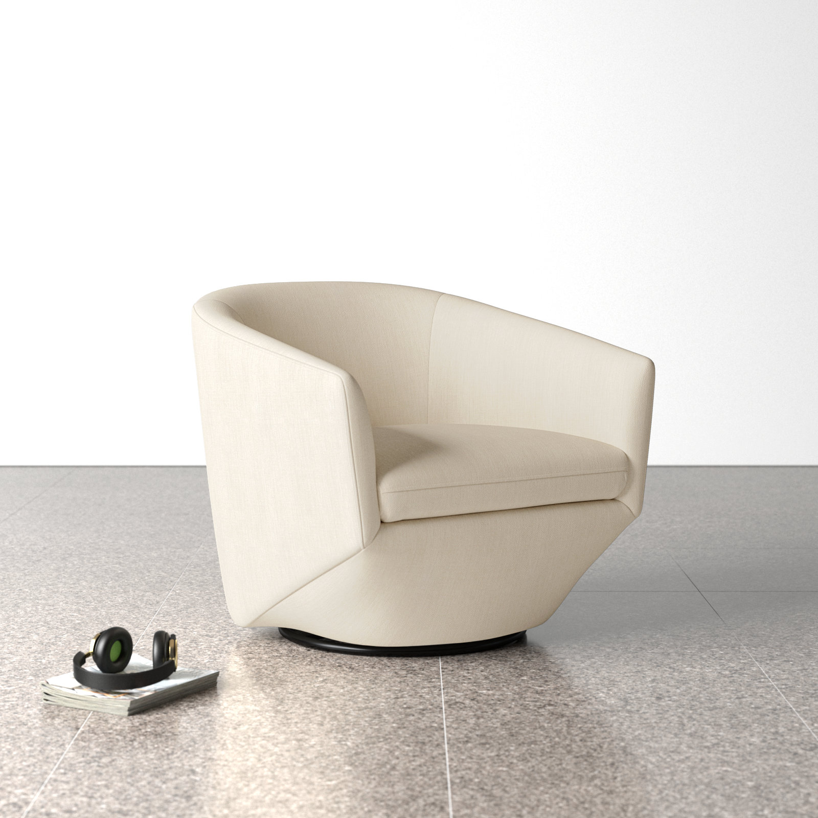 Elexi Upholstered Swivel Barrel Chair, Cream Velvet