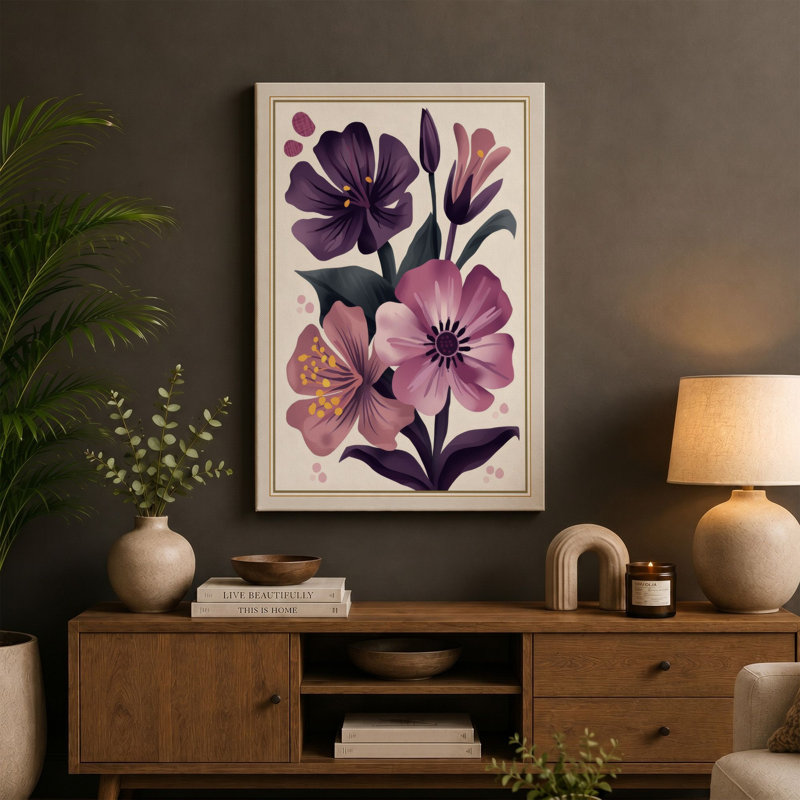 Study in Purple Botanical - Wrapped Canvas, 24x16 - 61.0 x 40.6 cm, White Border