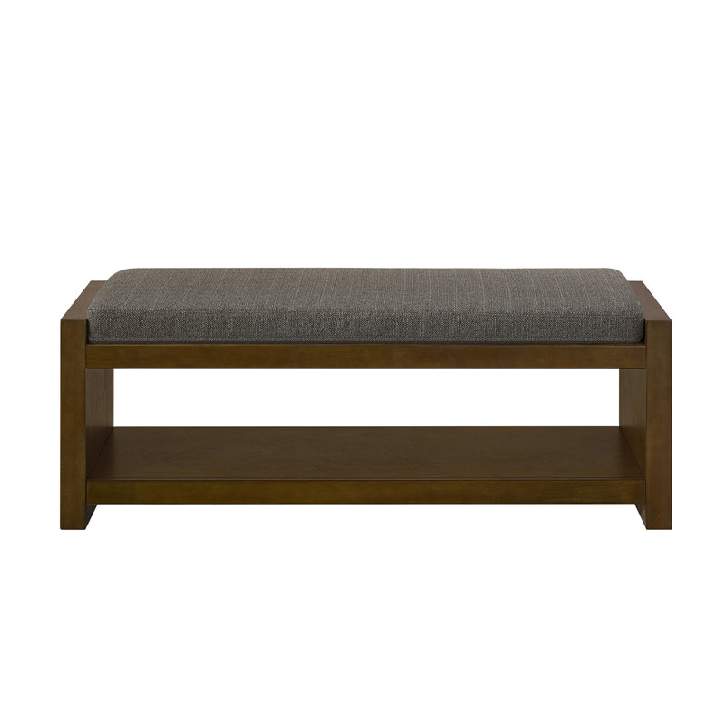47" Accent Bench with Lower Shelf Shoe Rack, Padded Seating Bench for Living Room, Modern Compact Bed End Bench with Storage for Bedroom Seating, Removable Cushion,  47"W-Granite