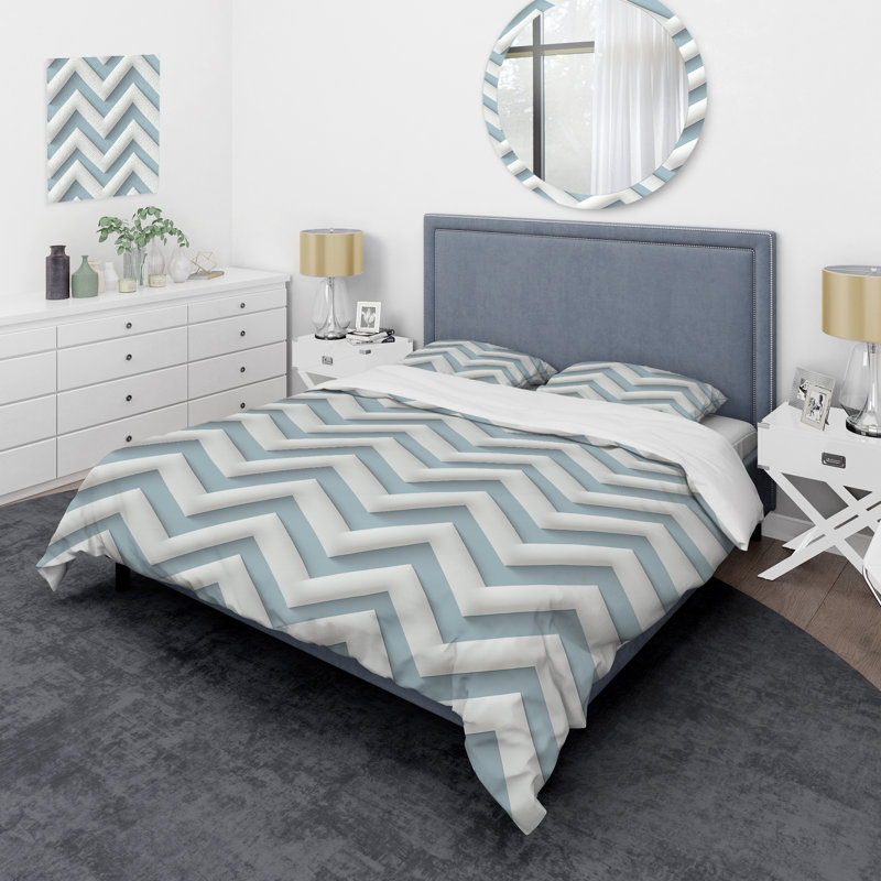 Monochromatic Chevron Motion - Ensemble de housse de couette à chevrons, Housse de couette simple + 1 taie décorative stan