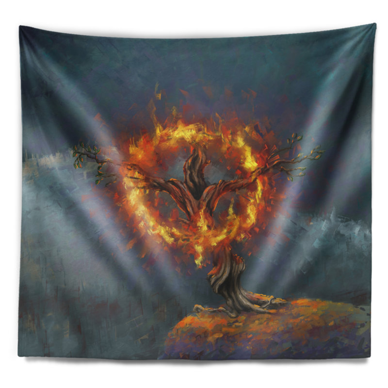 Dieu du paysage dans la tapisserie de burning bush, H 50 po x l 60 po