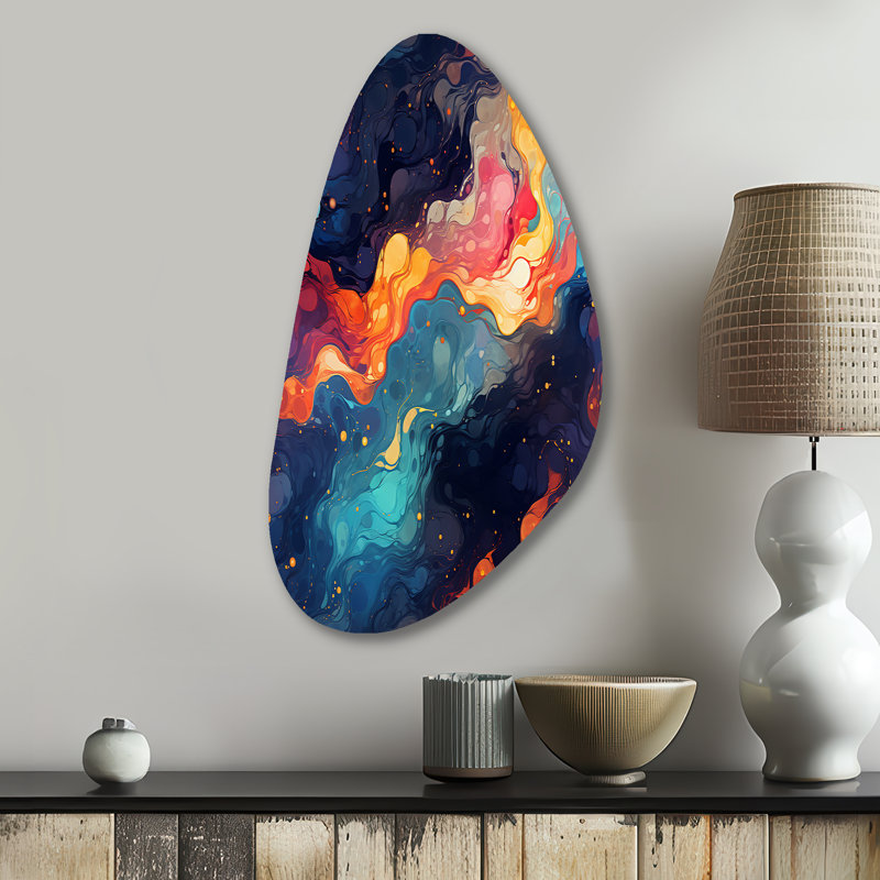 «Cosmic Illusion Moody», motifs abstraits asymétriques, art mural moderne en métal de forme unique