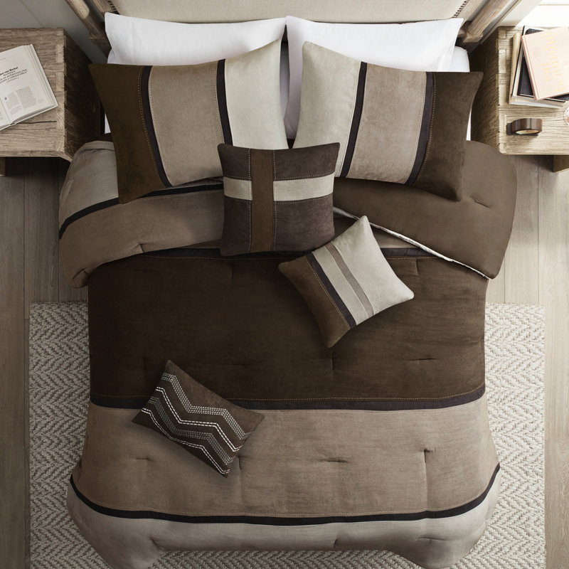 Édredon grand en faux suède - brun, 7 pièces, option de literie chaude en daim brun, rembourrage, Brun