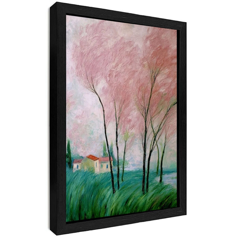 Décoration murale de luxe avec cadre en bois noir, arbres et fond de maison, décoration murale élégante pour la décoration intérieure contemporaine