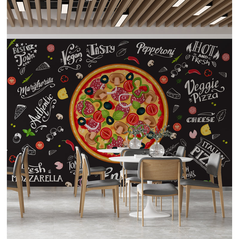 Papier peint à peler et coller Pizza, 75" L x 50" W, Adhésif