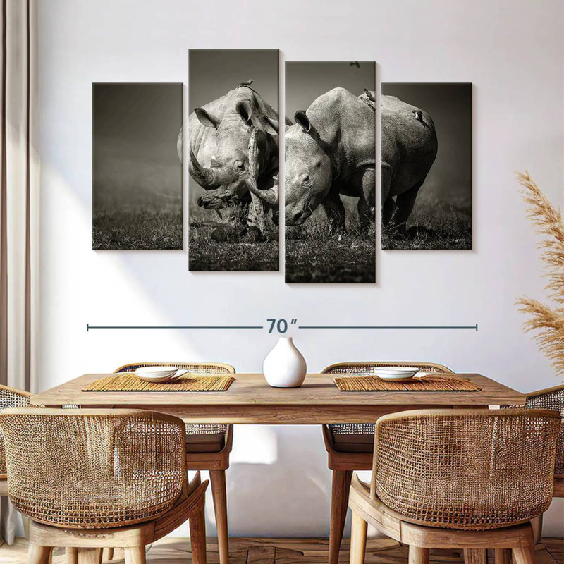 Brampt Monochrome Rhinoceroses, 42" H x 68" W