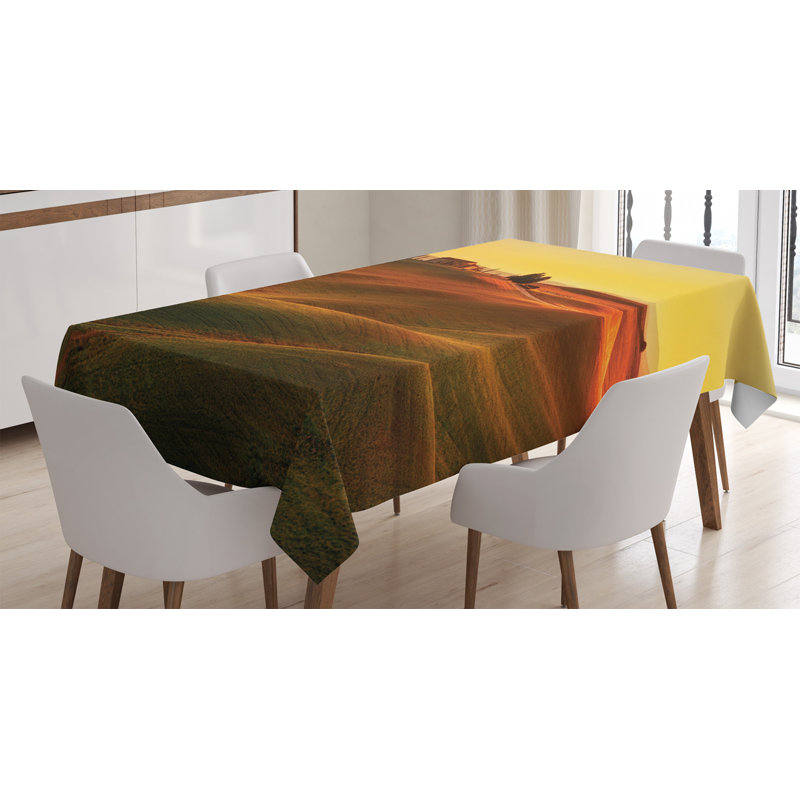 Ambesonne Italian Tablecloth, Rural Landscape Of European Mediterranean Old House In Countryside Farm Print Art, Rectangular Table Cover For Dining Room Kitchen Decor, 52" X 70", Orange White
