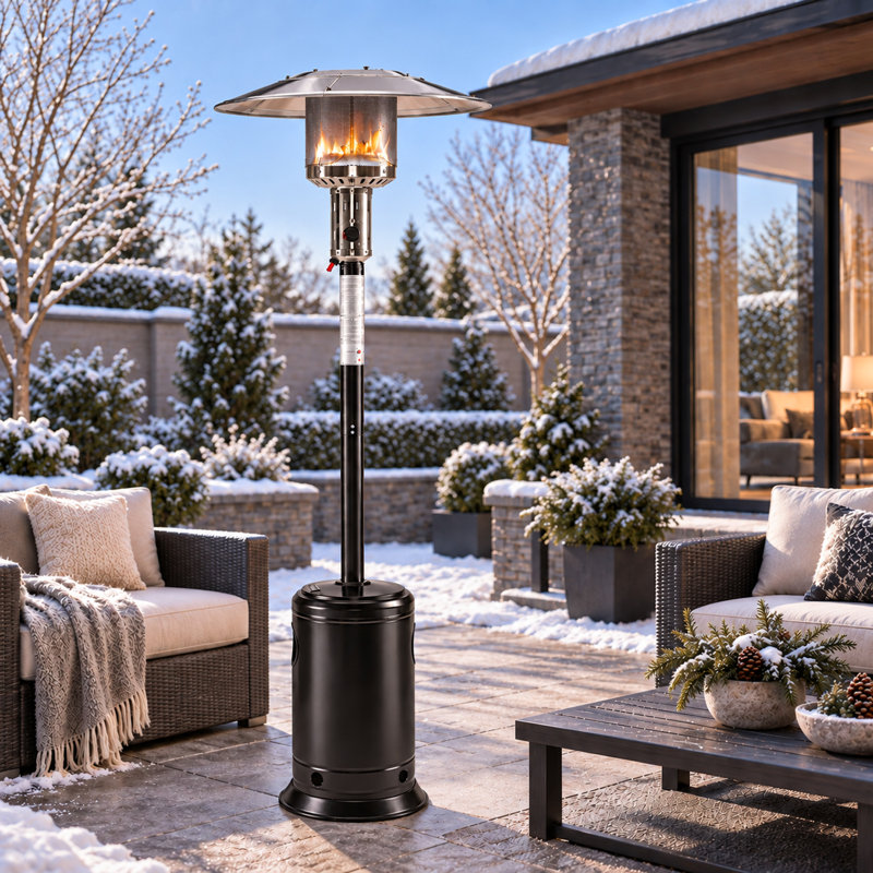 Chauffage de terrasse sur pied de 224 cm (88 po), chauffage extérieur au propane de 47 000 BTU pour cour et jardin, Noir