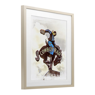Cowboy Bar Sign Framed Print Under Glass, design by Jerry Cowherd