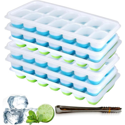 Mantraraj Silicone Ice Cube Trays 6 Pack With Non-Spill Removable Lids And Ice Tong Easy To Remove Ice Cube Tray