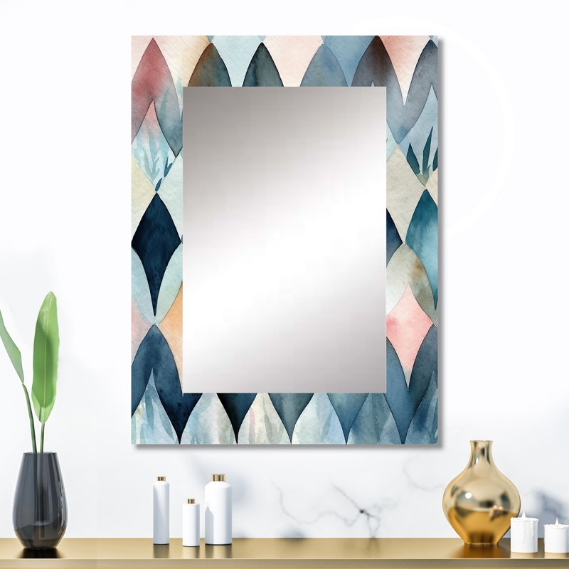 «Blue Abstracted Mapping of Forms III», miroir décoratif géométrique, miroir mural moderne, impression d'art en métal