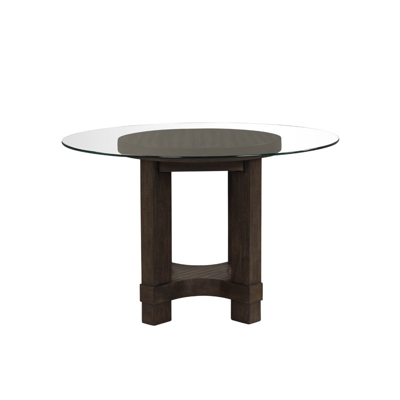 Table de salle à manger Cora, plateau en verre rond de 52 po, base piédestal brun noyer