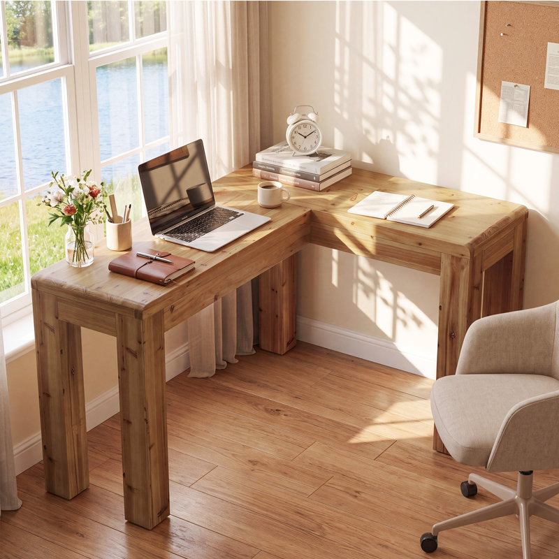 Bureau d'ordinateur en L en bois massif, table de travail à hauteur de comptoir