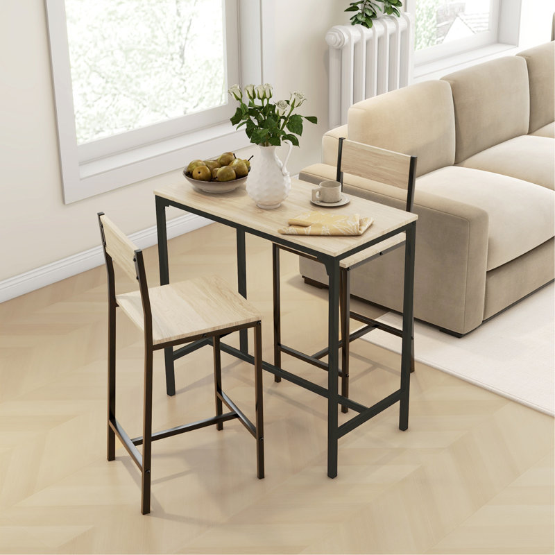 Ensemble de table de bar et chaises 3 pièces, ensemble de table de salle à manger industrielle pour 2 personnes, table de cuisine à hauteur de comptoir avec tabourets de bar, ensemble de table de petit-déjeuner pour 2 petits espaces