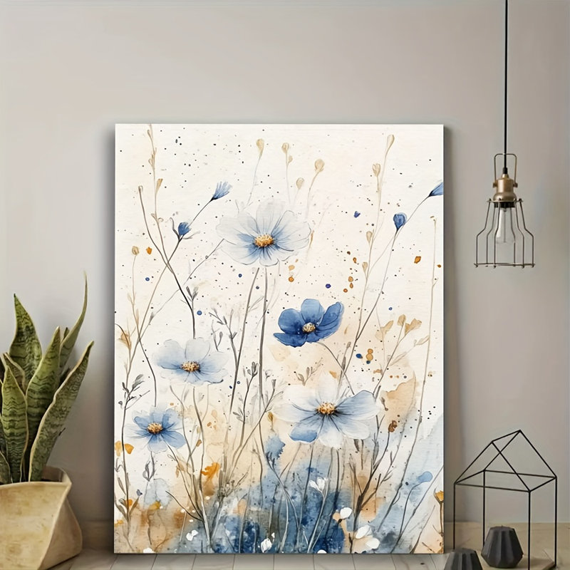  Art mural bleu aquarelle fleurs sauvages - Décoration de ferme bohémienne haut de gamme pour le salon