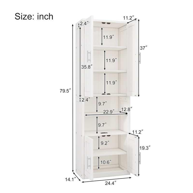 2 Doors Bookshelf With USB Port 3 Adjustable And 3 Fixed Shelves Bookcase Side Cabinet Storage Shelves In White