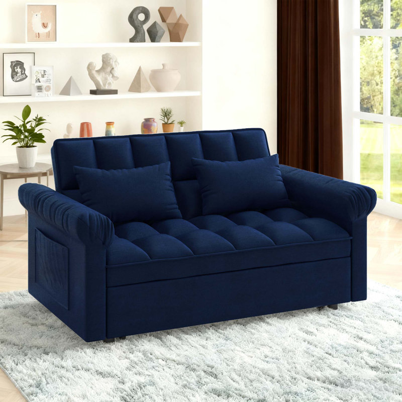 Canapé-lit double 56 po avec coussins moelleux, Bleu