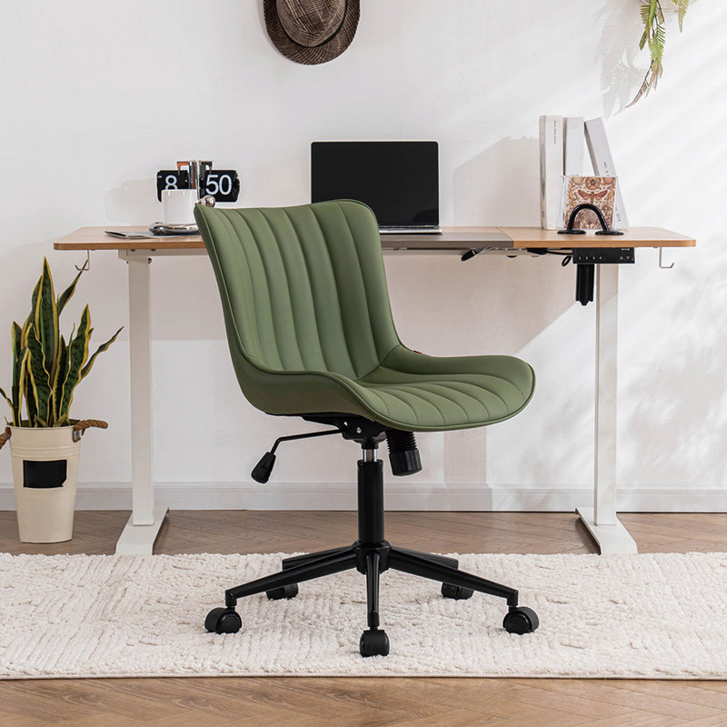 Brionni Leather Swivel Task Chair with Casters, Bean Green Seat/ Black Frame