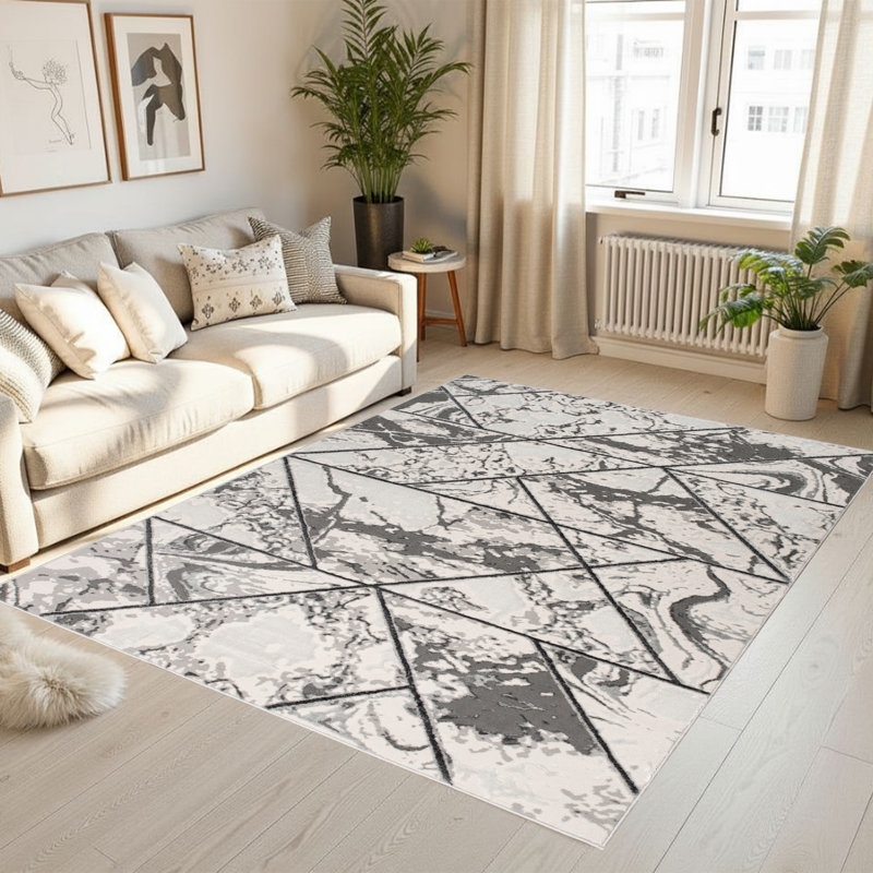 Monaco Series Abrstract Black/Gray/Ivory/Beige Area Rug, Rectangle 5'3" x 7'3"