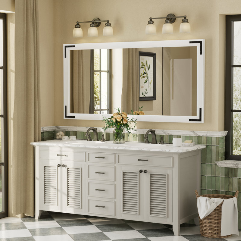 Amara Rustic Farmhouse Solid Wood Framed Tempered Glass Wall Mirror with 5-Year Warranty, 60" x 30", White