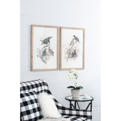 Multicolore, 2 photos encadrées sur le thème des oiseaux, 19,5 po x 27,5 po, plumage coloré, deux œuvres d'art en bois