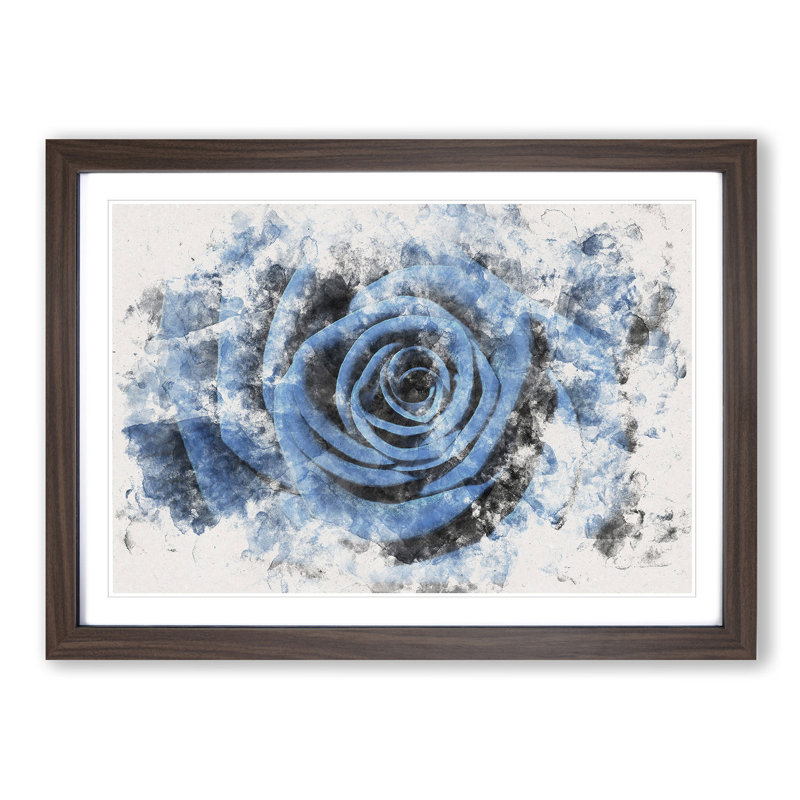 Pretty Blue Rose - Picture Frame Graphic Art Print, 33cm H x 45cm W x 2cm D, Walnut Framed
