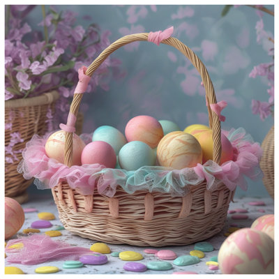 Toile tendue pastel avec œufs de Pâques en toile de différentes tailles