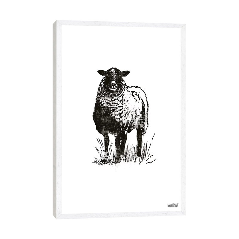 Farmhouse Sheep by House Fenway - Painting on Canvas, 66.04cm H x 45.72cm W x 3.81cm D, White Framed