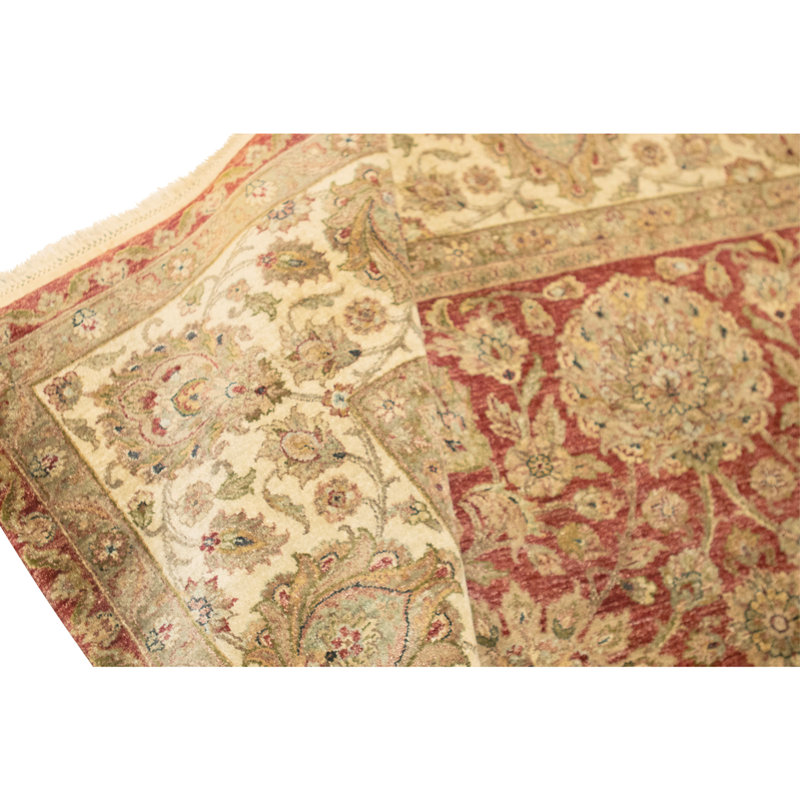 Tapis rouge et ivoire de haute qualité noué à la main