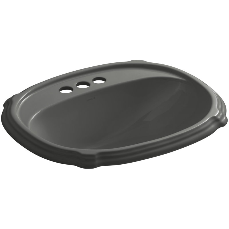 Portrait® 8 Degree Oval Drop-In Bathroom Sink with Overflow, Biscuit, 4'' Centerset