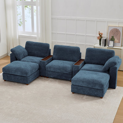 Canapé modulaire surdimensionné de 137,7 po à 3 places avec 2 repose-pieds mobiles et 2 tables d'appoint avec rangement