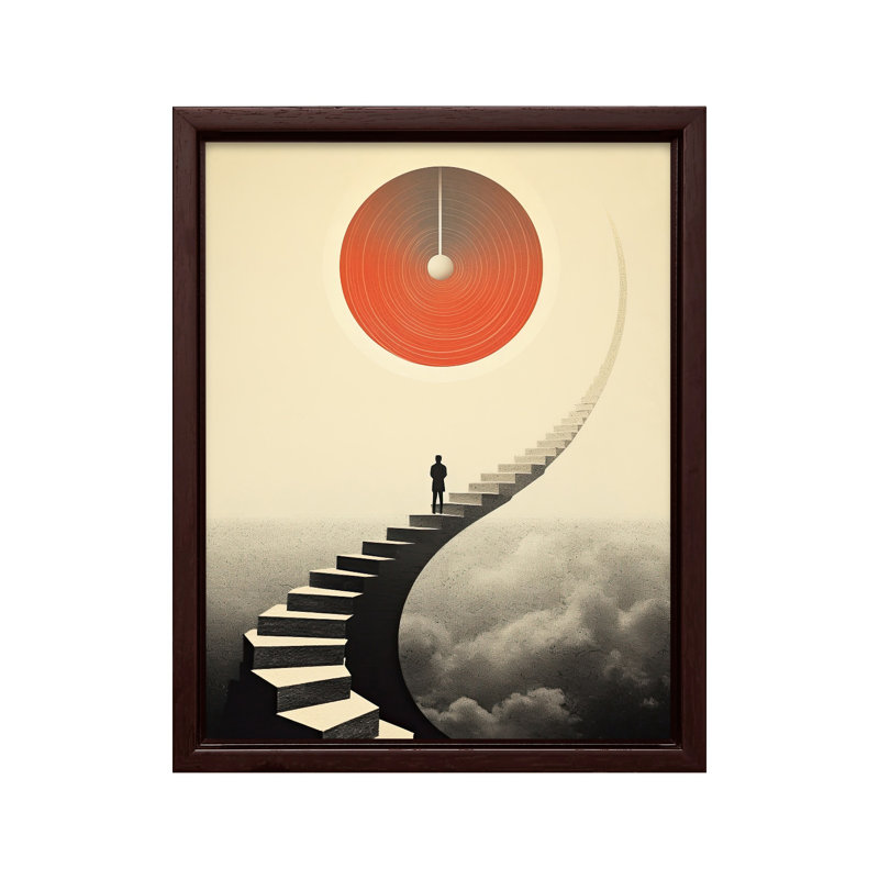 Escalier Trippy, Canvas, 16"H x 20"W, Brown Framed