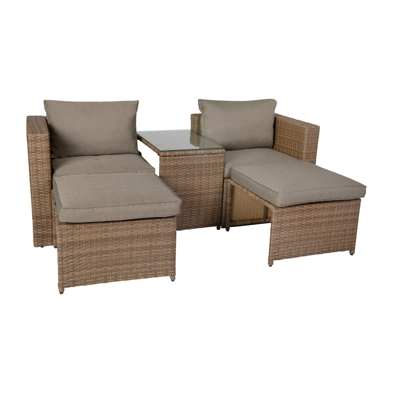 Indoor And Outdoor Modular Loveseat Sofa Set With Table And Ottomans, Brown