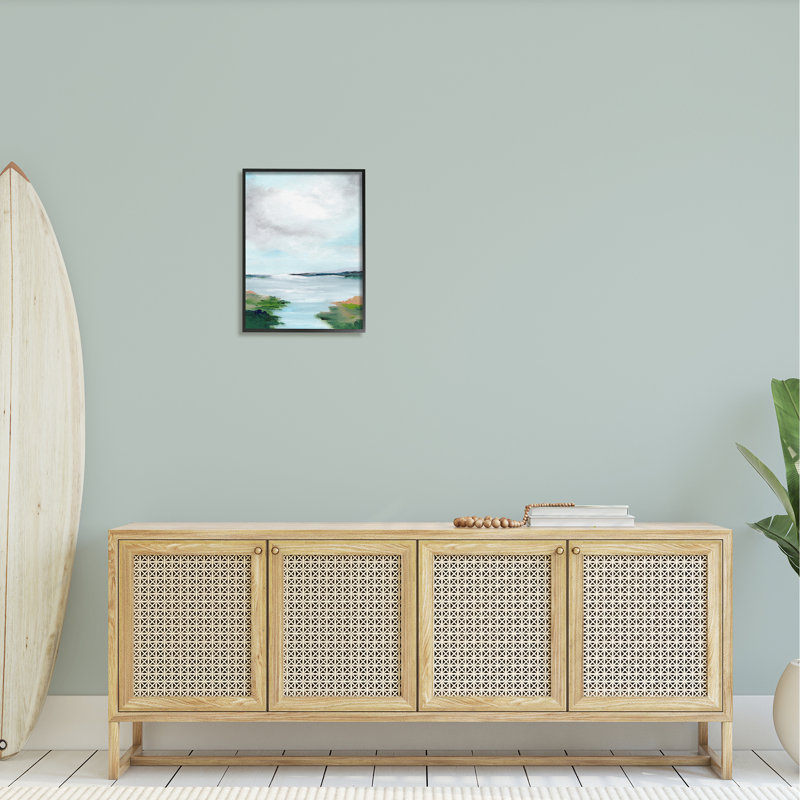 «Calm Cloudy River Lake Scenery», estampe numérique encadrée par Nikita Jariwala_aq-567, Giclée encadrée noir minuit