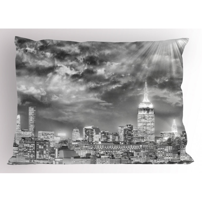 Black and White Skyline Polyester Queen Pillow Sham