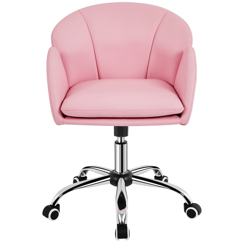 Desk Chair With Petal-shaped Backrest, Simple Pink Faux Leather