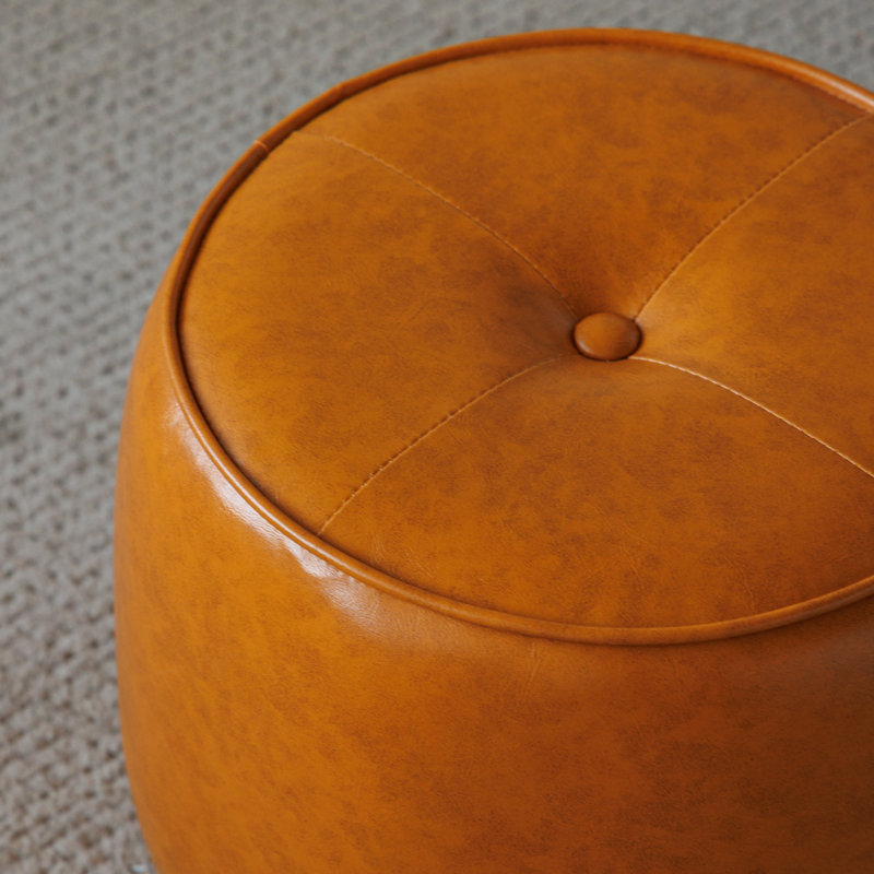 11.8In Small Tufted Round Upholstered Ottoman, Orange