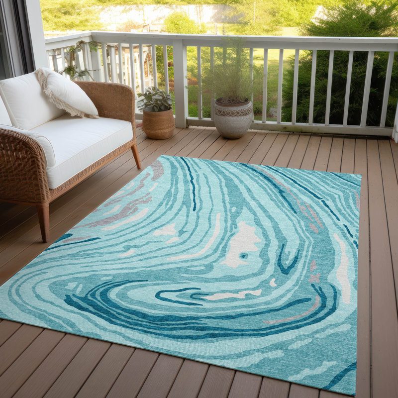 Tapis bleu sarcelle lavable intérieur / extérieur Avelia , 10 pi x 14 pi