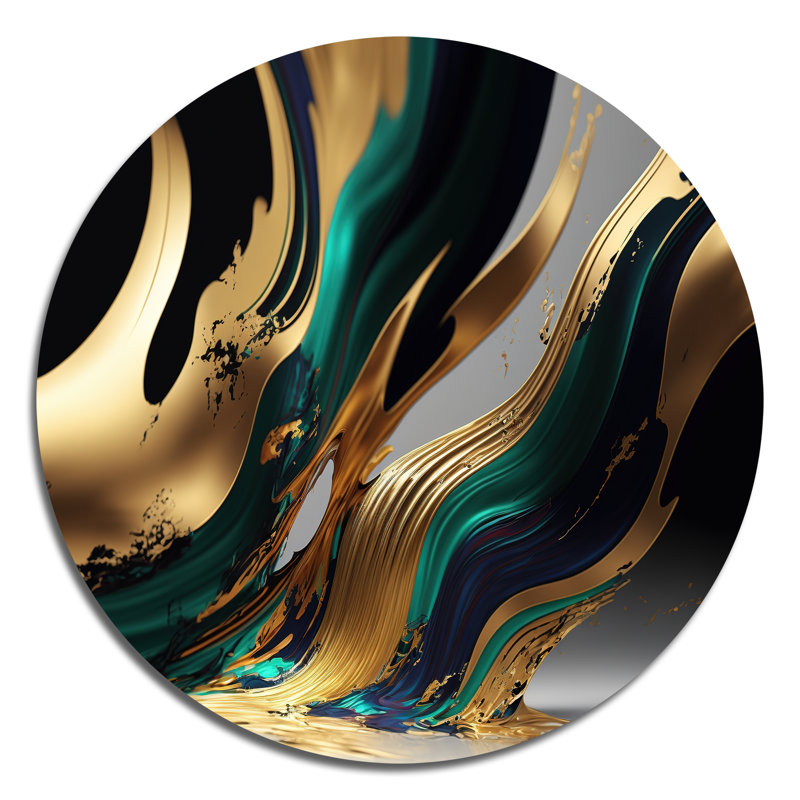 Green And Gold Agate II - Abstract Round Metal Art, 23" H x 23" W