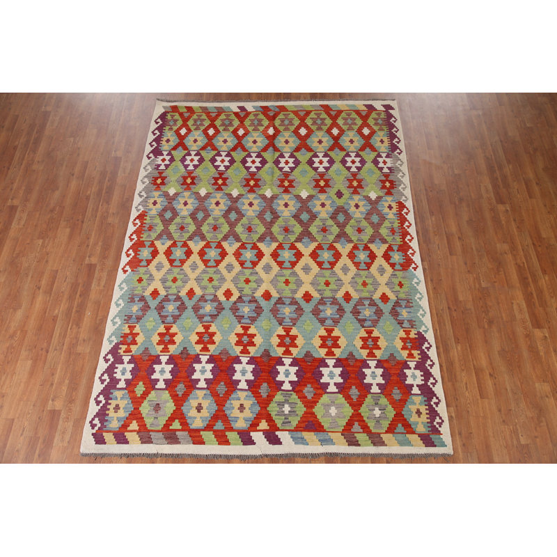 Tapis multicolore géométrique en laine 7 x 10