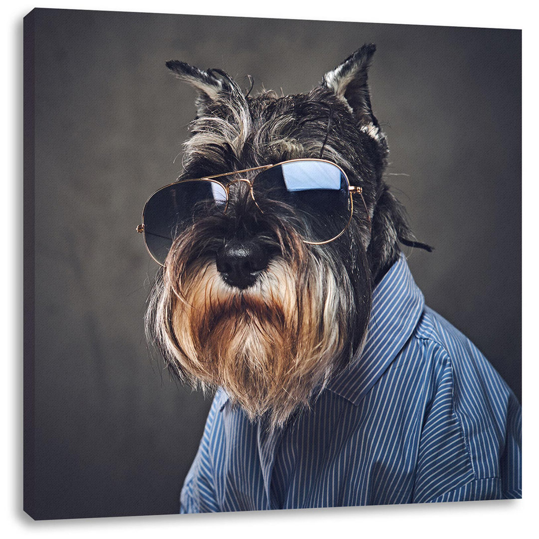 Leinwandbild Lustiger Hund mit Hemd und Sonnenbrille