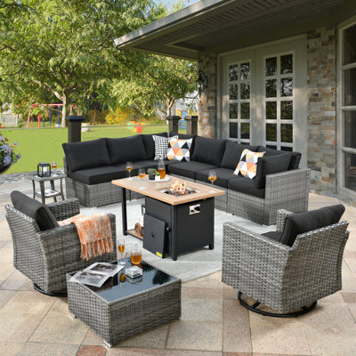 Wicker 8 - Person Modular Patio Conversation Set with Cushions