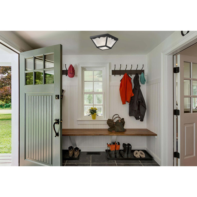 Black Polycarbonate and Glass Outdoor Flush Mount Light