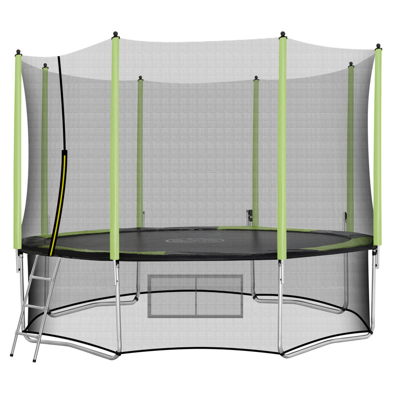 Trampoline de cour arrière de 144 pi avec enceinte sécuritaire Fitueyes Aokcos, Noir / Vert