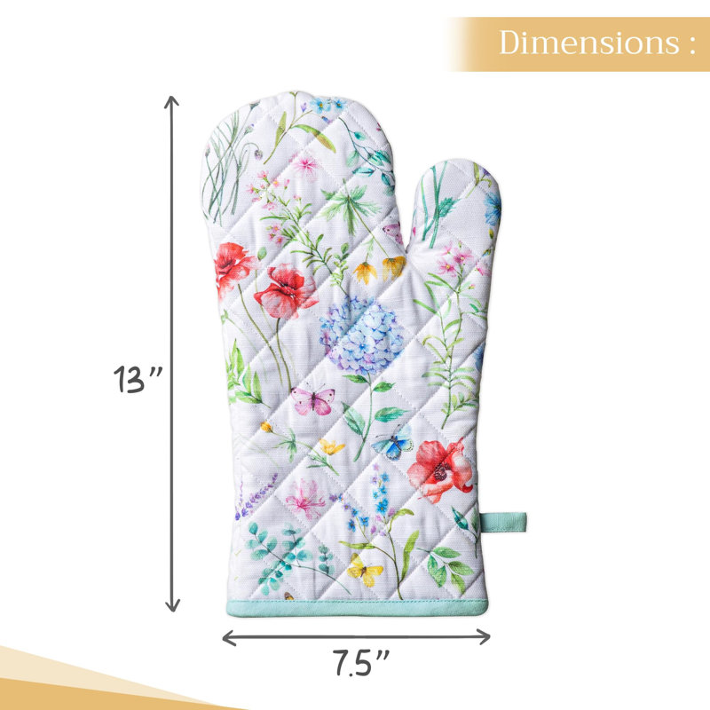 Maison d'Hermine Oven Gloves 100% Cotton Oven Mitt 7" x 13" with Loop Heat Resistant BBQ Cooking Gloves Baking Grilling Valentines Day Decorations Spring/Summer (Pack of 1, Just Floral)