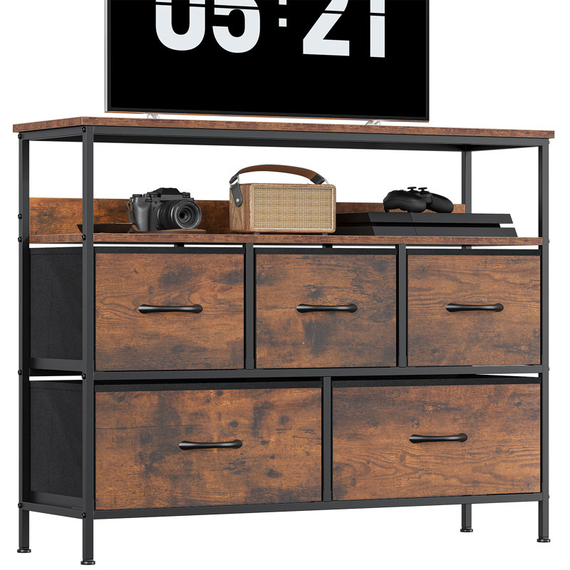 100cm W 5 - Drawer Chest of Drawers, Rustic Brown