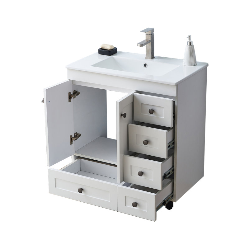 30'' White Modern Free-Standing Single Bathroom Vanity Set, White/Black