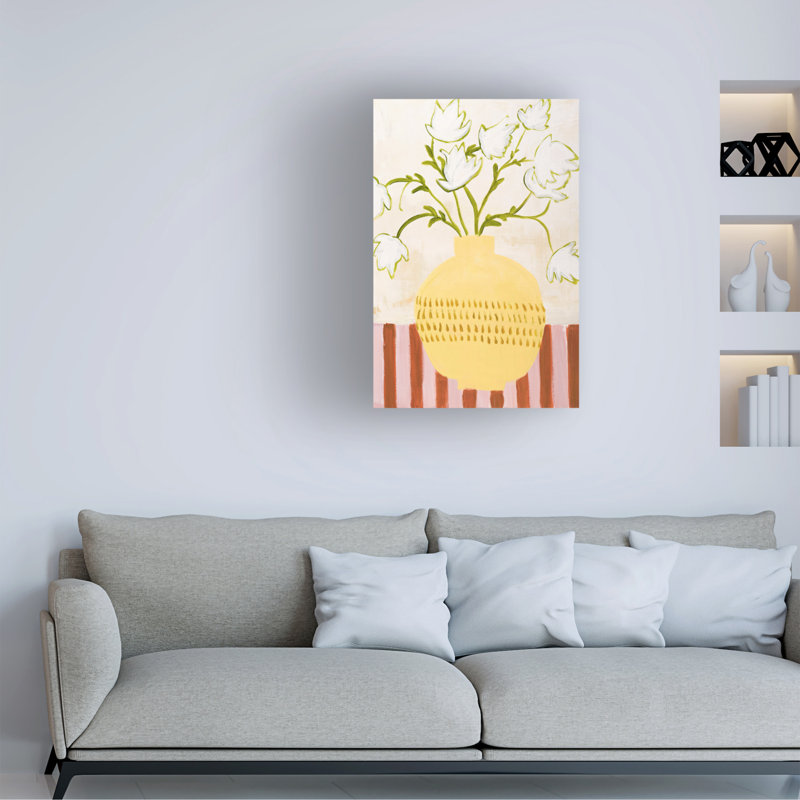 Vase floral jaune, H 12 po x l 19 po x P 2 po