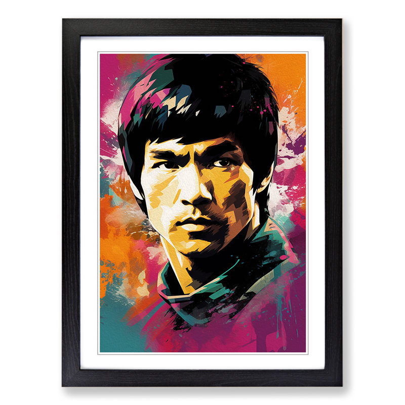 Bruce Lee Colour Field Art - Framed Print, 46cm H x 34cm W x 2cm D, Black